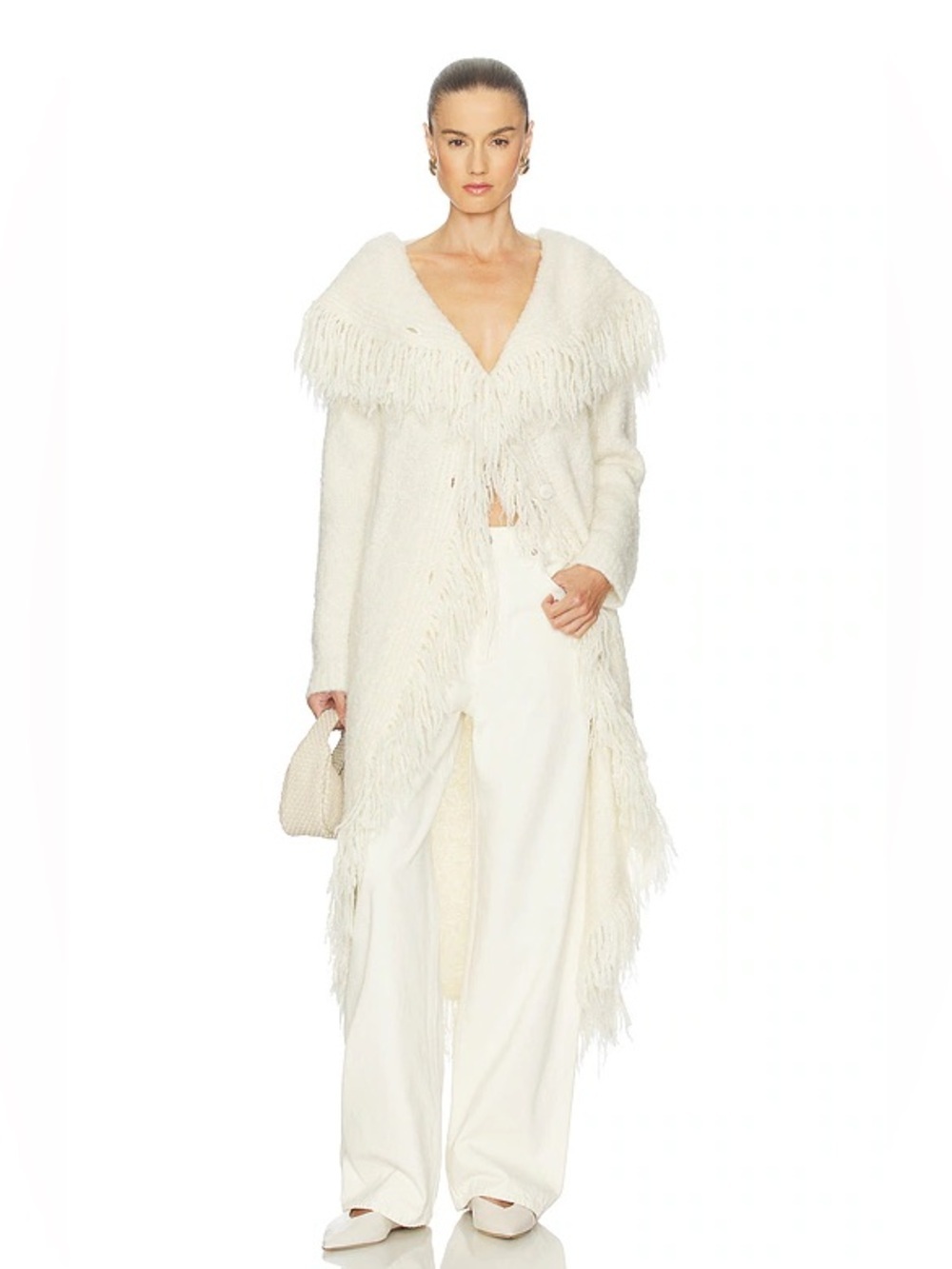 CULT GAIA Victoria Duster Fringe Cardigan in Cream Sz S